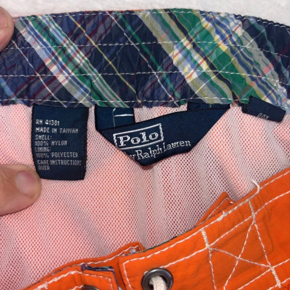 Polo Ralph Lauren Mens Orange Board Shorts Cargo Swim Trunks Size L Pony Logo